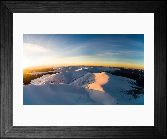 Framed Print : Magical winter panorama of beautiful snowy slopes at a ski resort in Europe on a sunny Framed Print : Magical winter panorama of beautiful snowy slopes at a ski resort in Europe on a sunny