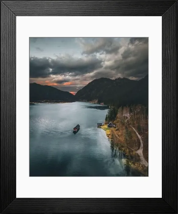 Framed Print : The Almsee lake in the austrian apls aerial view during spring Framed Print : The Almsee lake in the austrian apls aerial view during spring