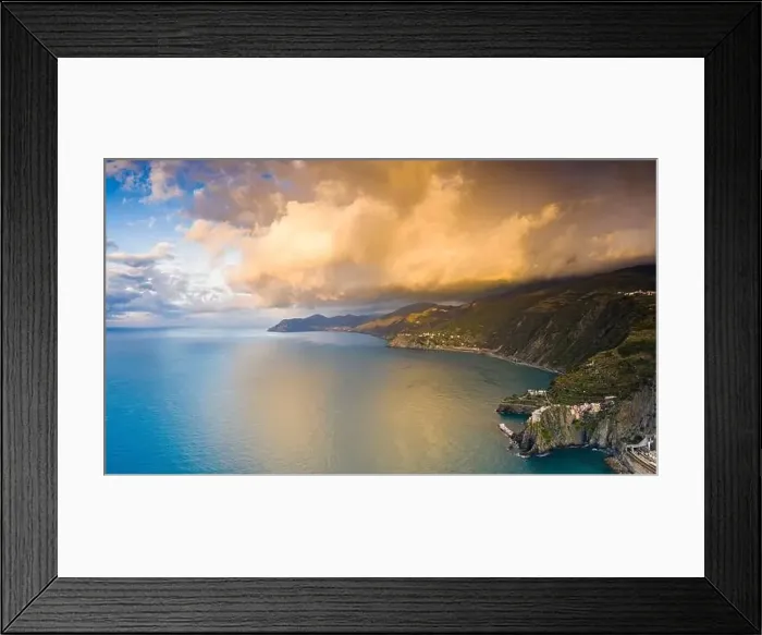 Framed Print : Panoramic of Manarola at sunrise, aerial view, Cinque Terre, La Spezia province, Liguria, Italy Framed Print : Panoramic of Manarola at sunrise, aerial view, Cinque Terre, La Spezia province, Liguria, Italy