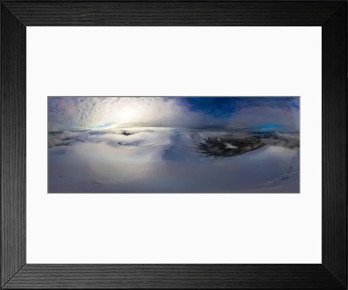 Framed Print : Aerial view of the stunning winter panorama of the snowy slopes and hills among the lush white clouds Framed Print : Aerial view of the stunning winter panorama of the snowy slopes and hills among the lush white clouds