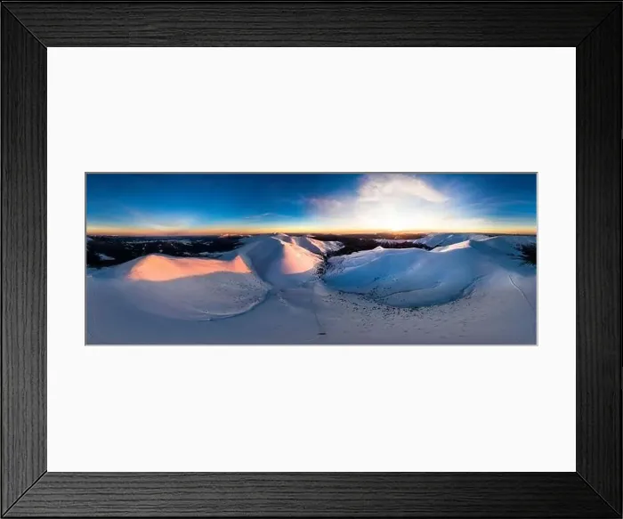 Framed Print : Aerial view of the stunning winter panorama of the snowy slopes and hills among the lush white clouds Framed Print : Aerial view of the stunning winter panorama of the snowy slopes and hills among the lush white clouds