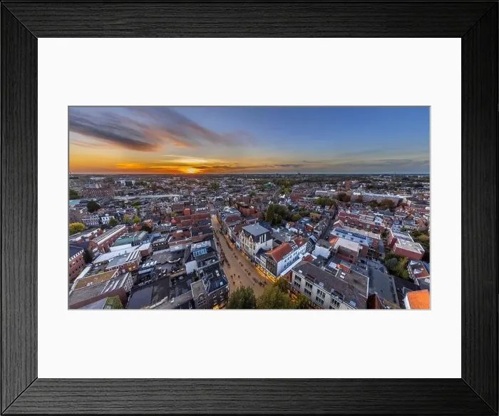 Framed Print : Aerial Skyline view of historic Groningen city centre under setting sun. The Netherlands Framed Print : Aerial Skyline view of historic Groningen city centre under setting sun. The Netherlands