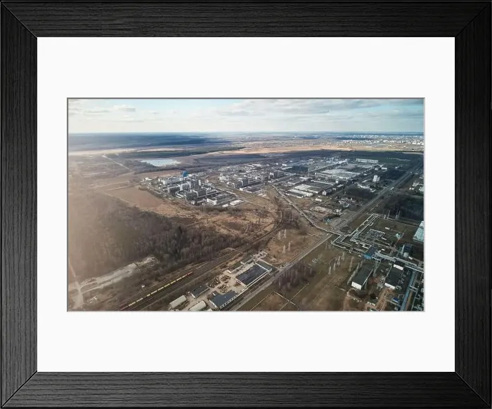 Framed Print : Big plant on field aerial above drone view Framed Print : Big plant on field aerial above drone view