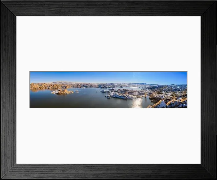 Framed Print : A panoramic winter image of Watson Lake in Prescott Arizona with the Granite Dells taken by a drone Framed Print : A panoramic winter image of Watson Lake in Prescott Arizona with the Granite Dells taken by a drone