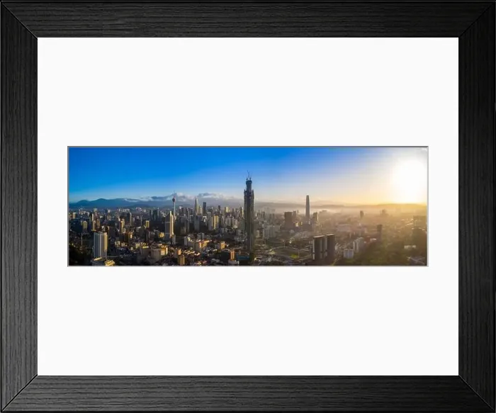 Framed Print : Panoramic drone aerial view of sunrise at Kuala Lumpur city skyline