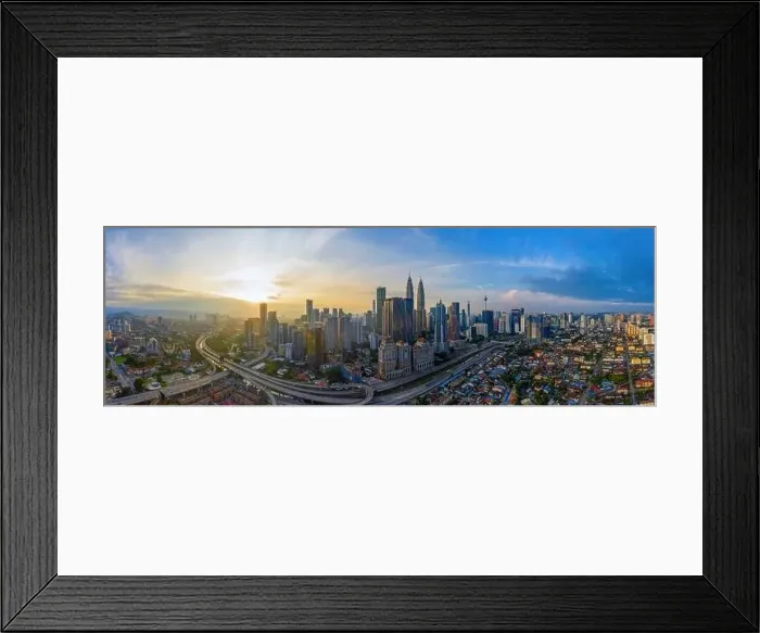 Framed Print : Panoramic drone aerial view of sunrise at Kuala Lumpur city skyline Framed Print : Panoramic drone aerial view of sunrise at Kuala Lumpur city skyline