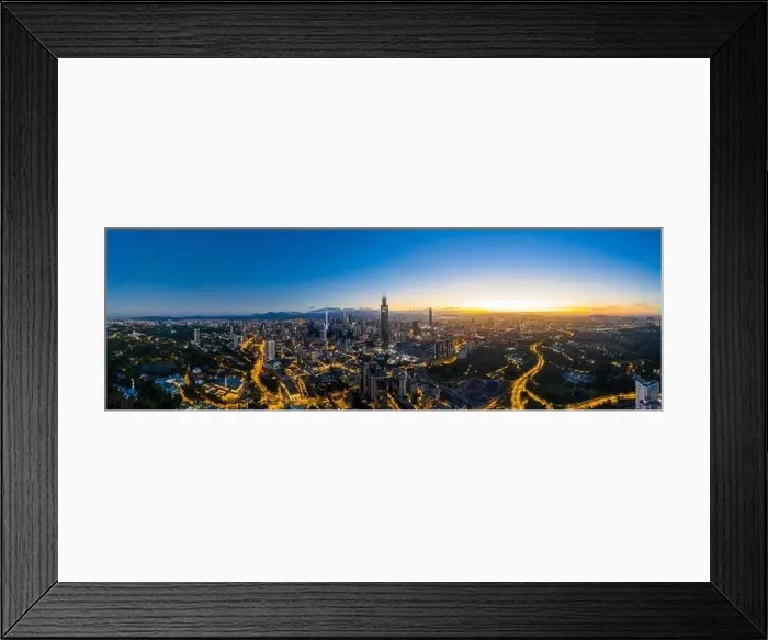 Framed Print : Panoramic drone aerial view of sunrise at Kuala Lumpur city skyline Framed Print : Panoramic drone aerial view of sunrise at Kuala Lumpur city skyline