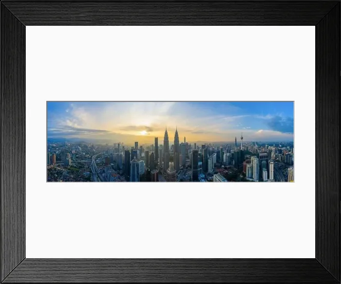 Framed Print : Panoramic drone aerial view of sunrise at Kuala Lumpur city skyline Framed Print : Panoramic drone aerial view of sunrise at Kuala Lumpur city skyline