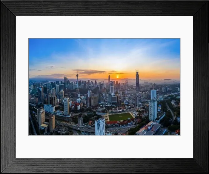 Framed Print : Panoramic drone aerial view of sunrise at Kuala Lumpur city skyline Framed Print : Panoramic drone aerial view of sunrise at Kuala Lumpur city skyline