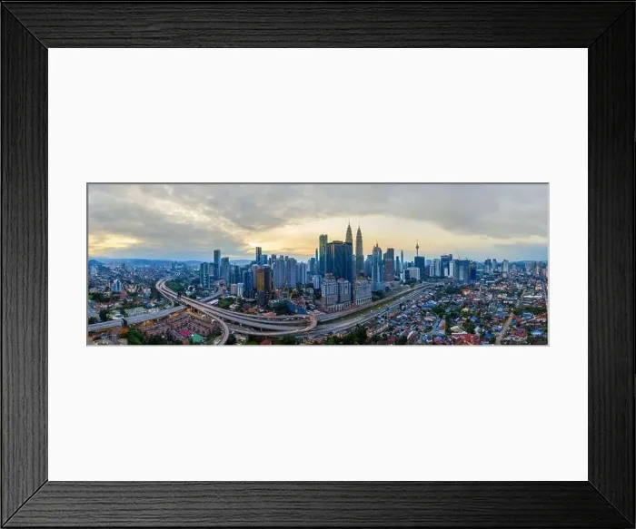 Framed Print : Panoramic drone aerial view of sunrise at Kuala Lumpur city skyline Framed Print : Panoramic drone aerial view of sunrise at Kuala Lumpur city skyline