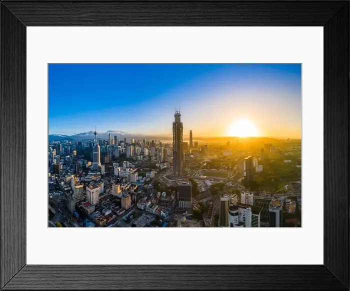 Framed Print : Panoramic drone aerial view of sunrise at Kuala Lumpur city skyline