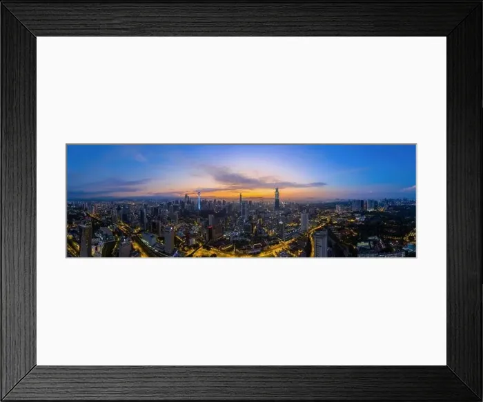 Framed Print : Panoramic drone aerial view of sunrise at Kuala Lumpur city skyline Framed Print : Panoramic drone aerial view of sunrise at Kuala Lumpur city skyline