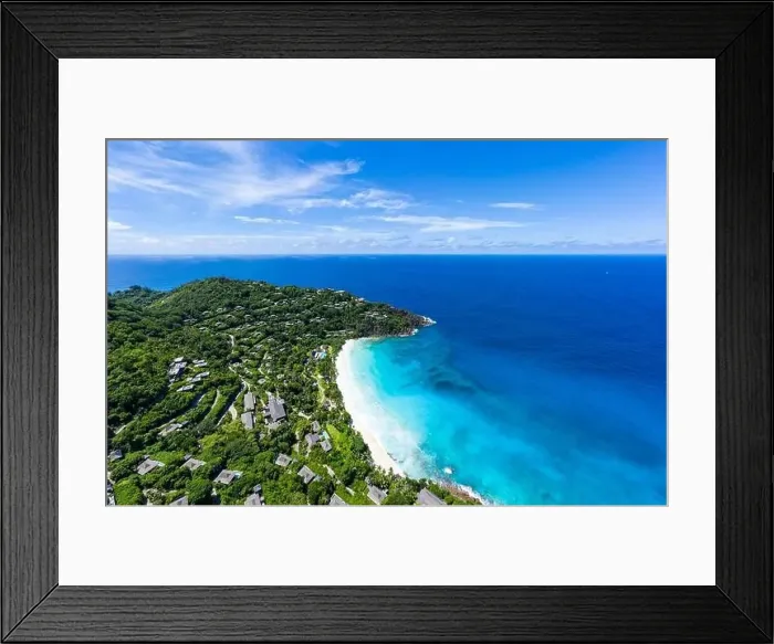 Framed Print : Seychelles Mahe Island drone beach view of Anse Petit Framed Print : Seychelles Mahe Island drone beach view of Anse Petit