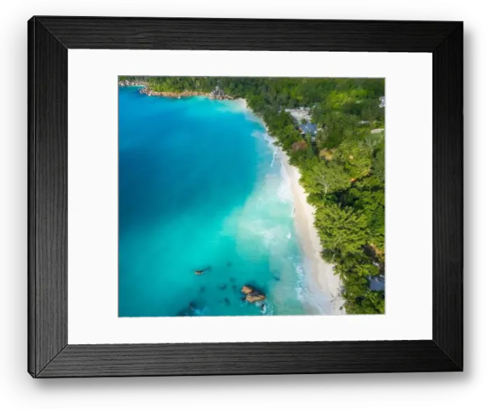 Framed Print : Anse Intendance beach aerial drone view Mahe Island Seychelles Framed Print : Anse Intendance beach aerial drone view Mahe Island Seychelles