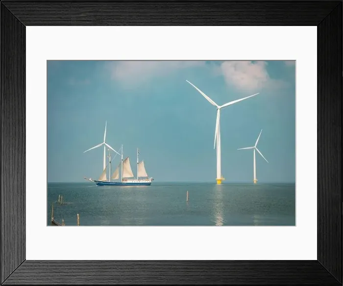 Framed Print : Wind turbine from aerial view