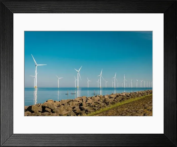 Framed Print : Wind turbine from aerial view