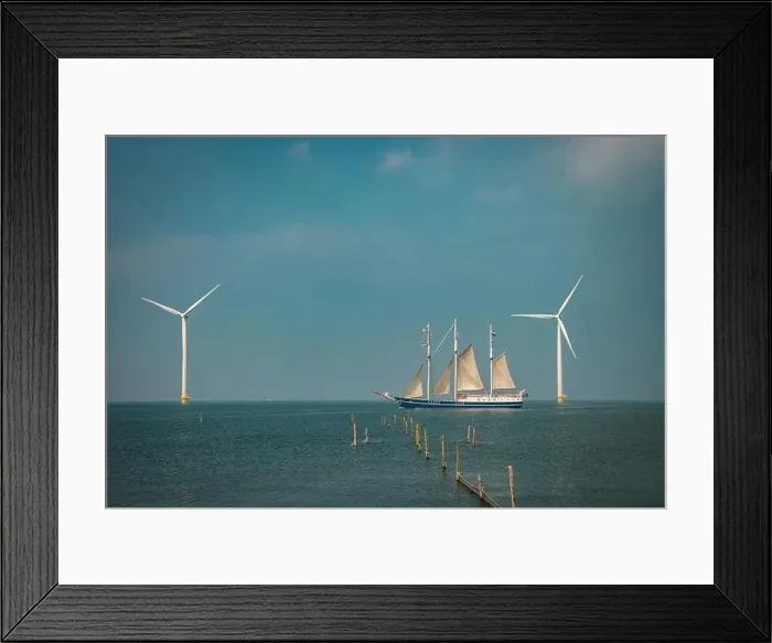 Framed Print : Wind turbine from aerial view