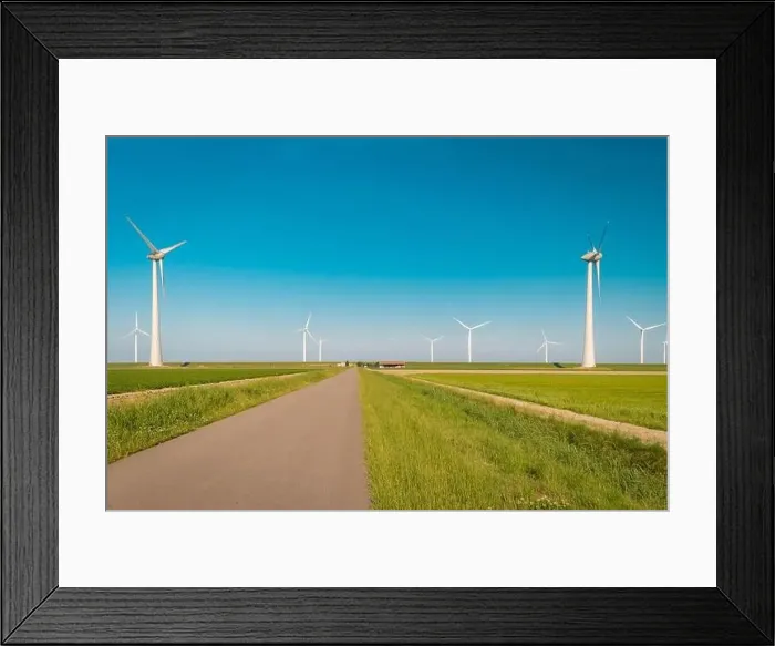 Framed Print : Wind turbine from aerial view