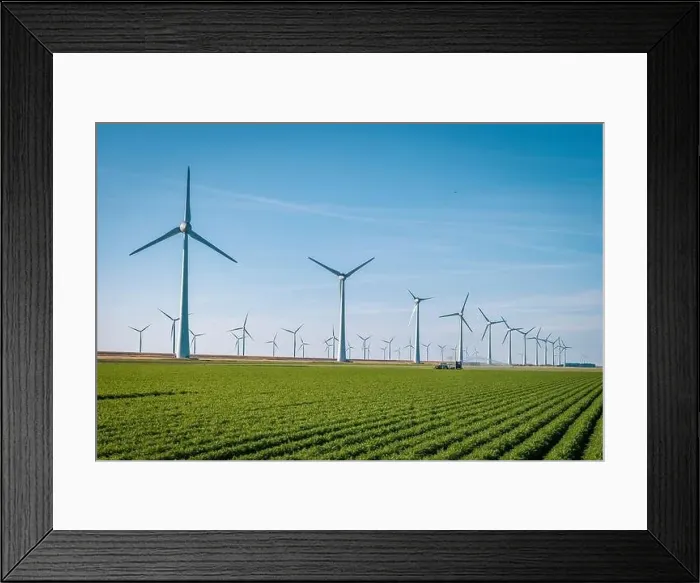 Framed Print : Wind turbine from aerial view