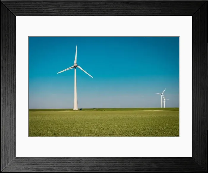 Framed Print : Wind turbine from aerial view