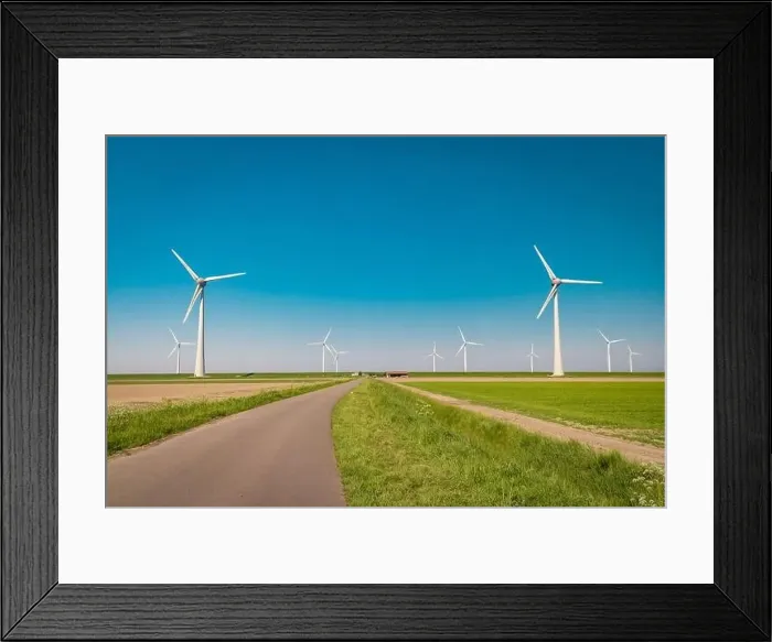 Framed Print : Wind turbine from aerial view