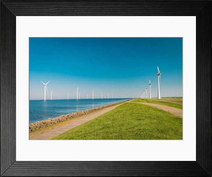 Framed Print : Wind turbine from aerial view