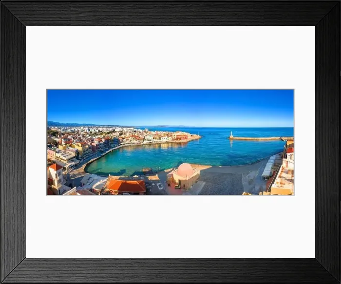 Framed Print : Aerial view of Chania with the amazing lighthouse, mosque, venetian shipyards, Crete, Greece Framed Print : Aerial view of Chania with the amazing lighthouse, mosque, venetian shipyards, Crete, Greece