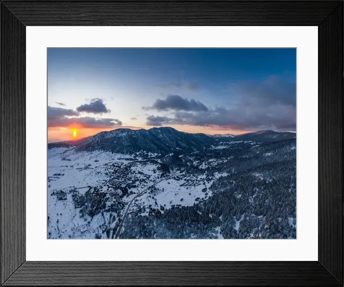 Framed Print : The Aerial view of a sunset over mountain in Arahova Framed Print : The Aerial view of a sunset over mountain in Arahova