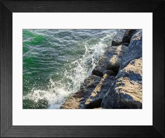 Framed Print : Water coast waves background. Nature water