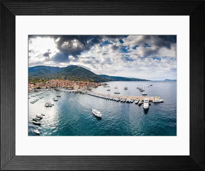 Framed Print : Aerial panoramic view of city Komiza - the one of numerous port towns in Croatia Framed Print : Aerial panoramic view of city Komiza - the one of numerous port towns in Croatia