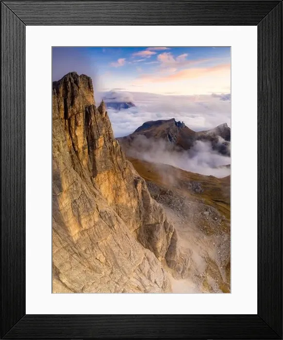 Framed Print : Aerial view by drone of autumn sunset over Lastoi De Formin Framed Print : Aerial view by drone of autumn sunset over Lastoi De Formin