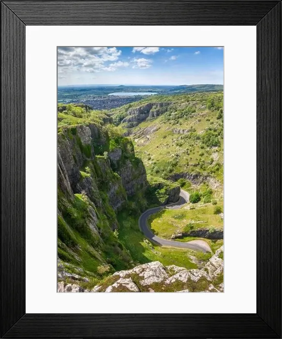 Framed Print : Aerial view by drone of Cheddar Gorge on a sunny day, Somerset, England, United Kingdom, Europe