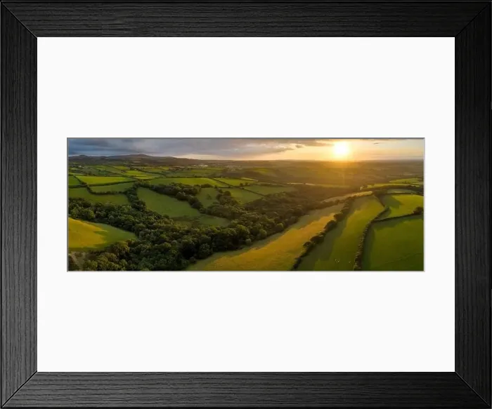 Framed Print : Aerial view by drone of rolling Devon countryside at sunset, Devon, England, United Kingdom, Europe Framed Print : Aerial view by drone of rolling Devon countryside at sunset, Devon, England, United Kingdom, Europe