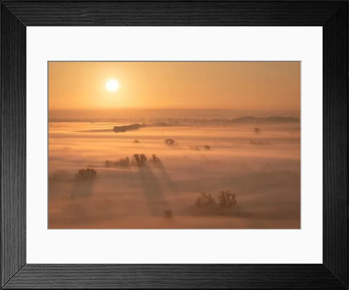 Framed Print : Sunrise over the mist covered Somerset Levels in winter, near Glastonbury, Somerset, England, United Kingdom, Europe Framed Print : Sunrise over the mist covered Somerset Levels in winter, near Glastonbury, Somerset, England, United Kingdom, Europe