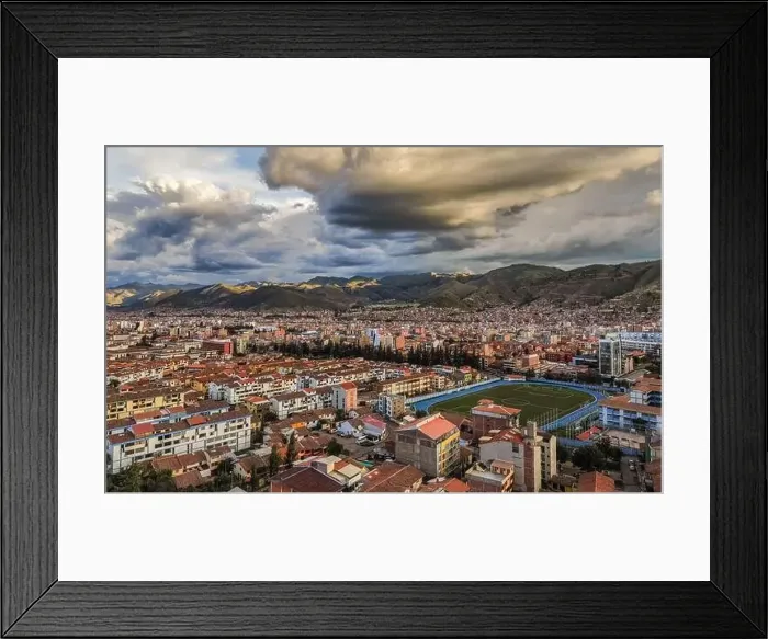 Framed Print : Beautiful aerial shot over the cloudy and sunny sky of Cusco Framed Print : Beautiful aerial shot over the cloudy and sunny sky of Cusco