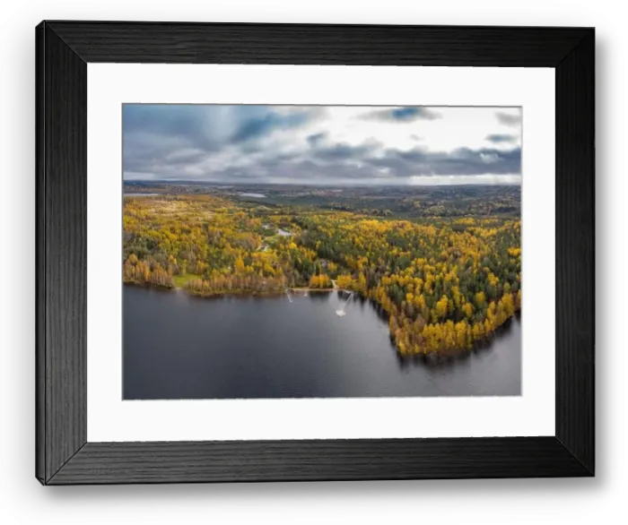 Framed Print : Drone view point of rural area in Autumn with lake Boroye Framed Print : Drone view point of rural area in Autumn with lake Boroye