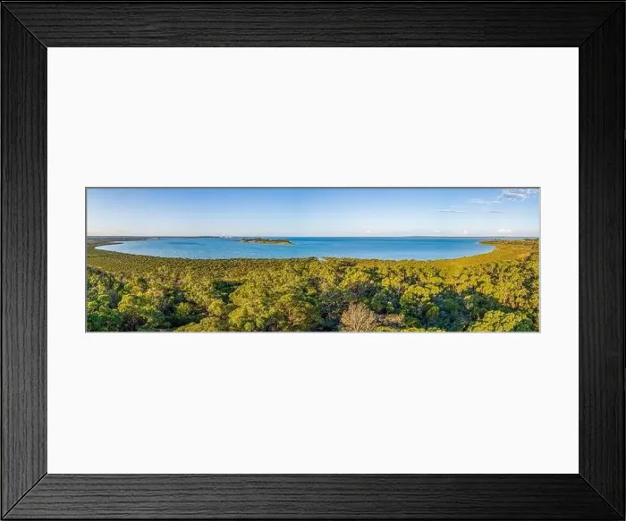 Framed Print : Beautiful coastal wetlands reserve in Hastings, Australia - aerial panoramic landscape Framed Print : Beautiful coastal wetlands reserve in Hastings, Australia - aerial panoramic landscape