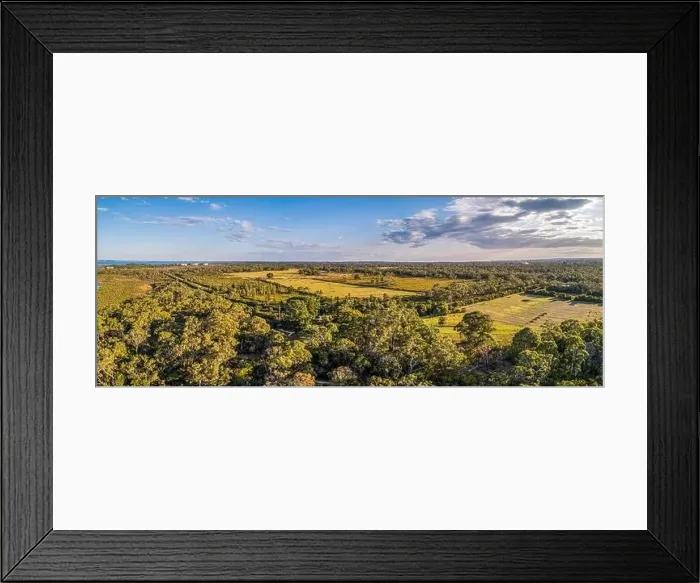Framed Print : Scenic aerial panorama of agricultural land and native trees on Mornington Peninsula, Victoria, Australia Framed Print : Scenic aerial panorama of agricultural land and native trees on Mornington Peninsula, Victoria, Australia