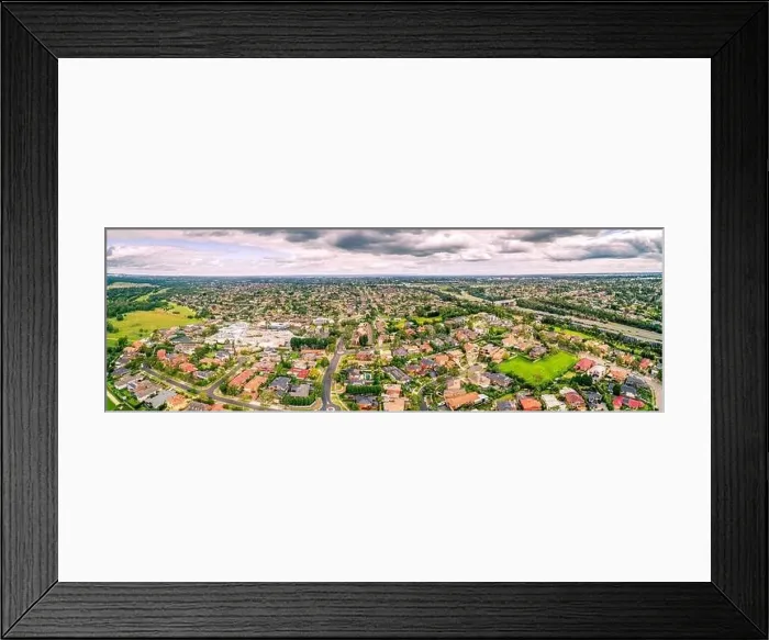 Framed Print : Aerial panoramic landscape of Mulgrave suburb and Eastlink tollway in Melbourne, Australia Framed Print : Aerial panoramic landscape of Mulgrave suburb and Eastlink tollway in Melbourne, Australia