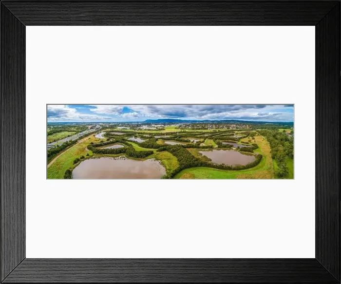 Framed Print : Tirhatuan Wetlands reserve in Melbourne, Australia - aerial panorama Framed Print : Tirhatuan Wetlands reserve in Melbourne, Australia - aerial panorama