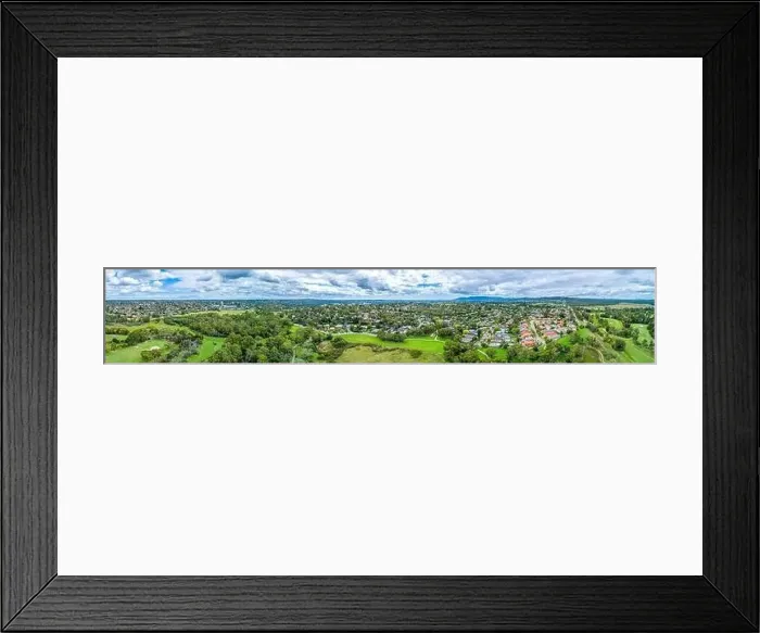 Framed Print : Ultra wide aerial panorama of Dandenong North suburb and parklands in Melbourne, Australia Framed Print : Ultra wide aerial panorama of Dandenong North suburb and parklands in Melbourne, Australia