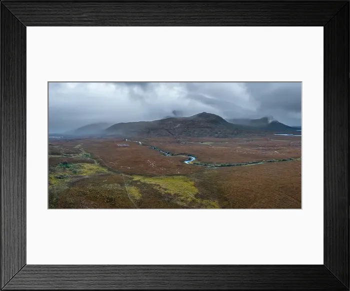 Framed Print : Wide panoramic aerial view over Ben Mor Coigach Framed Print : Wide panoramic aerial view over Ben Mor Coigach