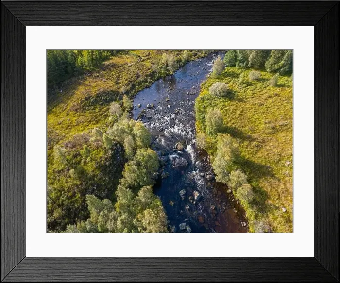 Framed Print : Top down square panorama drone shoot over River Moriston at early autumn near Loch Cluanie in the Northwest Highlands Framed Print : Top down square panorama drone shoot over River Moriston at early autumn near Loch Cluanie in the Northwest Highlands