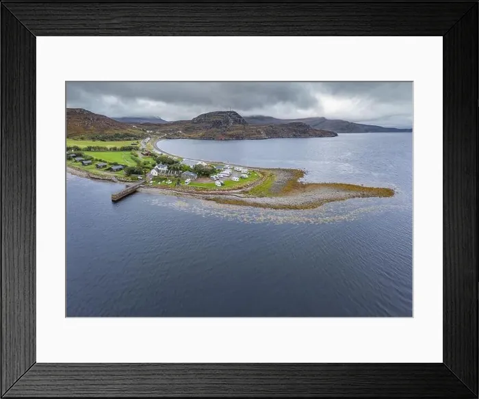 Framed Print : Drone shoot at cloudy autumnal day over popular campsite in Ardmair in the North West Coast of Scotland - NC500 Route Framed Print : Drone shoot at cloudy autumnal day over popular campsite in Ardmair in the North West Coast of Scotland - NC500 Route