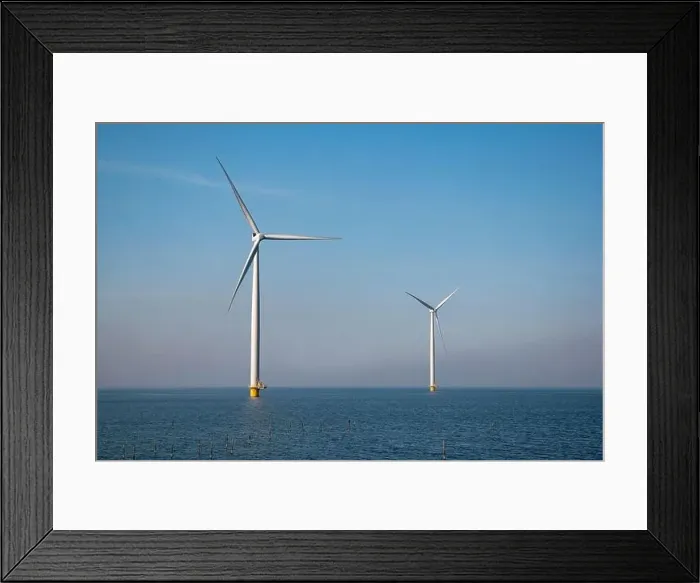 Framed Print : Windmill park westermeerdijk Netherlands, wind mill turbine with blue sky in ocean, green energy Framed Print : Windmill park westermeerdijk Netherlands, wind mill turbine with blue sky in ocean, green energy