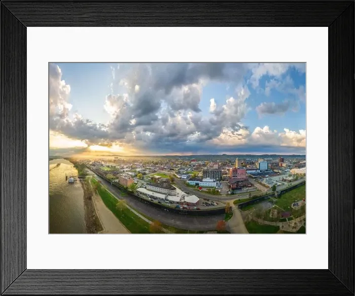 Framed Print : Sunrise and a nearly 180 degree aerial view over Huntington Framed Print : Sunrise and a nearly 180 degree aerial view over Huntington
