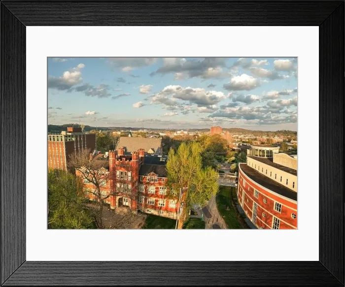Framed Print : Aerial view of Old Main, Drinko Library and Smith Hall on the college campus of Marshall University in Huntington Framed Print : Aerial view of Old Main, Drinko Library and Smith Hall on the college campus of Marshall University in Huntington
