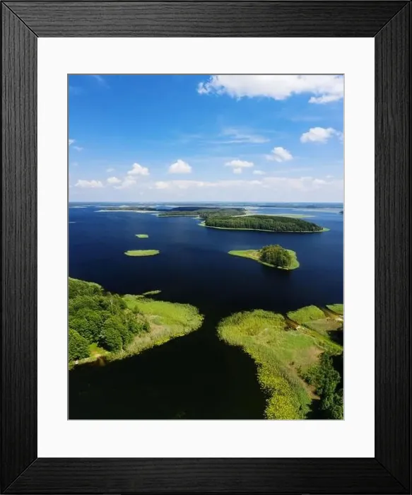 Framed Print : Braslaw lake national park aerial landscape. Rural lake with island from above Framed Print : Braslaw lake national park aerial landscape. Rural lake with island from above