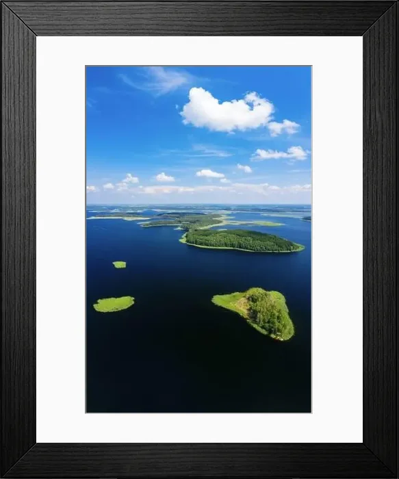 Framed Print : Lake aerial landscape in Braslaw, Belarus. Lakes national park from a drone with beautiful sky and islands Framed Print : Lake aerial landscape in Braslaw, Belarus. Lakes national park from a drone with beautiful sky and islands