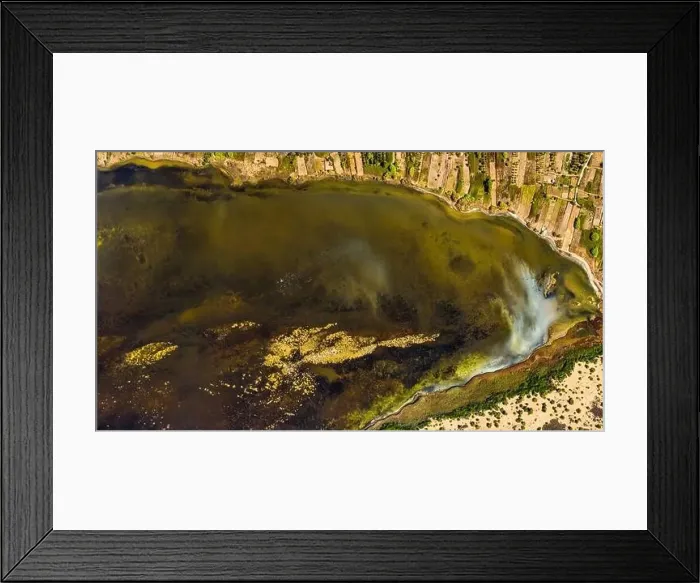 Framed Print : Aerial of flamingo reserve in mediterranean island Corfu. Pink flamingoes on Korission lake in Greece Framed Print : Aerial of flamingo reserve in mediterranean island Corfu. Pink flamingoes on Korission lake in Greece